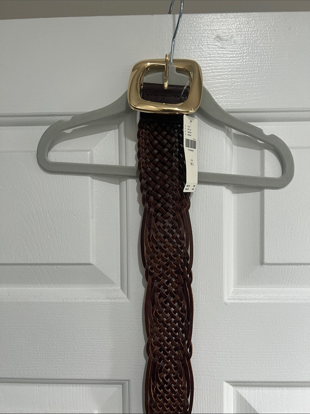 Anthropologie Braided Leather Belt with Gold Buckle - Dark Brown